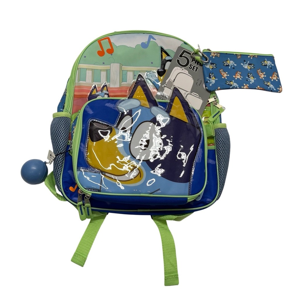 Bluey Character Backpack Set Lunch Bag Gadget Case Squish Ball Dangler School